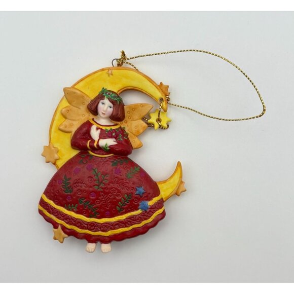 Vintage Moonstruck Christmas Ornament Old Glory Moon Angel 1999 Folk Art - Picture 7 of 7